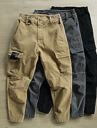 Hombre Pantalones cargo Botón Cintura elástica Multi bolsillo Plano Comodidad Listo para vestir Casual Diario Festivos Deportes Moda Negro Caqui