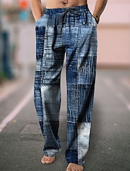 Color Block Geometry Vintage Men‘s 3D Print Pants Trousers Outdoor Daily Wear Streetwear Polyester Blue Brown Green S M L Medium Waist Elasticity Pants