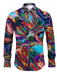 Optical Illusion Abstract Men's Shirt Daily Wear Going out Spring & Summer Turndown Long Sleeve Yellow, Red, Blue S, M, L 4-Way Stretch Fabric Shirt