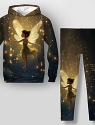 Girls' 3D Fairy Hoodie & Legging Set Long Sleeve 3D Print Fall Winter Active Fashion Daily Kids 3-12 Years Hooded Outdoor Vacation Date Regular Fit