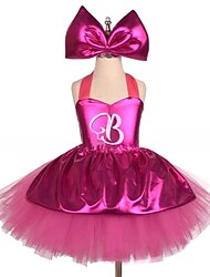 Hot Pink Princess Doll Tutu Dress with Hair Bow Clip Outfits Girls' Movie Cosplay Costume Cute Organza Pink Dress Carnival Children's Day Flower Girl Dress