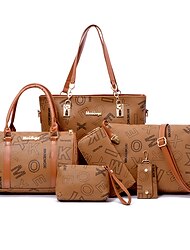 Women's Handbag Bag Set PU Leather Daily Zipper Large Capacity Multi Carry Geometric Letter Black White Pink