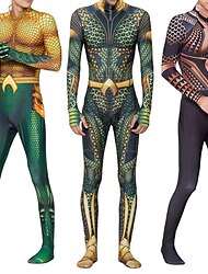 Aquaman i Zaginione Królestwo Aquaman Kostium Cosplay Jednoczęściowy Męskie Dla chłopców Kostiumy z filmów Anime Cosplay Złoty Zielony Kolor mięsa Halloween Bal maskowy Trykot opinający ciało