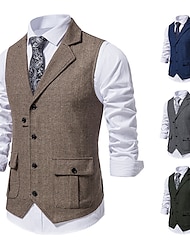 Homens Colete Gilet Formal Casamento Trabalho O negócio Negócio Casual Primavera Outono Bolsos Poliéster Manter Quente Secagem Rápida Xadrez Trespassado Aberto para a Lateral Normal Azul Verde Cáqui