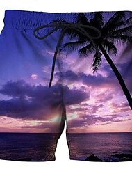 Men's Board Shorts Swim Shorts Swim Trunks Drawstring with Mesh lining Elastic Waist Coconut Tree Quick Dry Short Holiday Beach Hawaiian Casual Pink Blue Micro-elastic