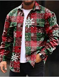 camisas xadrez floco de neve casual camisa masculina jaqueta shacket rua ao ar livre queda&amp; abertura de cama de inverno manga longa verde s m l