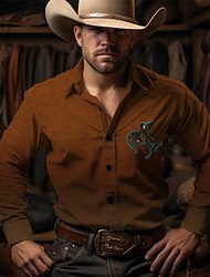 Cowboy Βίντατζ δυτικό στυλ Ανδρικά Πουκάμισο Δυτικό πουκάμισο ΕΞΩΤΕΡΙΚΟΥ ΧΩΡΟΥ Δρόμος Καθημερινά Φθινόπωρο & Χειμώνας Απορρίπτω Μακρυμάνικο Καφέ Πράσινο του τριφυλλιού Τ M L Πουκάμισο