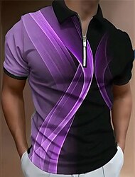 Lineare Per uomo Informale Stampa 3D Polo con zip polo da golf Esterno Da tutti i giorni Abbigliamento di strada Poliestere Manica corta Collo ripiegabile Con cerniera Magliette polo Rosa Blu