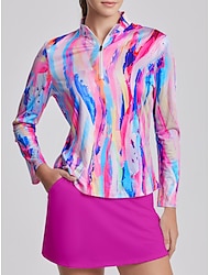Women's Golf Polo Shirt Blue Long Sleeve Sun Protection Top Tie Dye Fall Winter Ladies Golf Attire Clothes Outfits Wear Apparel