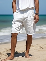 男性用 ショーツ リネンショーツ サマーショーツ ボタン ポケット まっすぐな足 平織り 履き心地よい 高通気性 ショート カジュアル 日常 祝日 ファッション デザイナー ホワイト スカイブルー