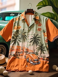 עץ דקל וינטג' גברים נופש הוואי חולצה מודפסת תלת מימד עם כפתור עם שרוולים קצרים חולצת קיץ חופשה ללבוש יומי s עד 3xl