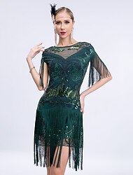 Ordító 20-as évek 1920-as évek Térdig érő Flapper ruha Rövid ujjú A nagy Gatsby Flapper lány Esküvői Vendég Flitter Rojt Flitter Kanálnyak Jelmez Női Farsang Diákbál Farsang Estély Felnőttek Ruha