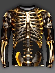 Graphic Skull Skeleton Skulls Daily Designer Artistic Men's 3D Print Party Casual Holiday T shirt Gold Long Sleeve Crew Neck Shirt Spring &  Fall Clothing Apparel Normal S M L XL XXL XXXL