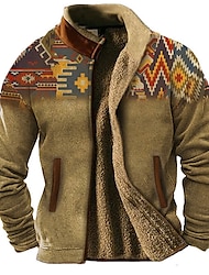 amerikkalainen intialainen kuviollinen takki miesten graafinen huppari värilohko tribal päivittäin etninen rento 3d print vetoketjullinen collegepaita fleece päällysvaatteet loma loma menossa