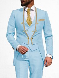Light Blue Black Cream Men's Prom Suits Wedding Party Suits Solid Colored 3 Piece Tailored Fit Double Breasted Six-buttons 2024