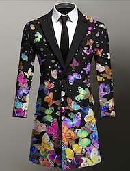 Men's Butterfly Winter Coat Overcoat Coat Warm Comfortable Breathable Business Artistic Work Wear to work Going out Pocket Print Fall & Winter Turndown Long Sleeve Blue Purple