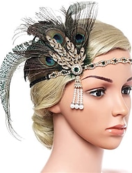 Hoofddeksels Jaren ‘20 flapper hoofdband Veren hoofdband Retro vintage Jaren 1920 Legering Voor The Great Gatsby Cosplay Carnaval Dames Kostuum juwelen Mode-sieraden