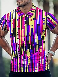 Striped Men's Abstract 3D Print Golf Polo Outdoor Daily Wear Streetwear Polyester Short Sleeve Turndown Polo Shirts Purple Spring & Summer S M L Micro-elastic Lapel Polo