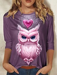 Women's T shirt Tee Heart Animal Going out Weekend Pink Blue Green Print Long Sleeve Fashion Round Neck Regular Fit Spring &  Fall