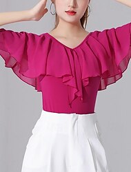Latein-Tanz Für den Ballsaal oben Rüschen Pure Farbe Farbaufsatz Damen Leistung Ausbildung Halbe Ärmel Hoch Polyester / Baumwollmischung