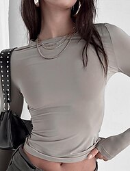 Tシャツ 女性用 ブラック ホワイト ブルー 純色 セクシー ストリート 日常 ファッション ラウンドネック タイト S