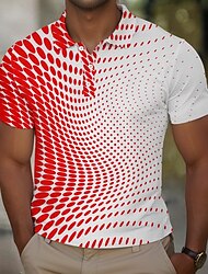 Geometry Men's Business Casual 3D Print Waffle Polo Shirt Street Wear to work Daily Wear Waffle Fabric Short Sleeve Turndown Polo Shirts Red Blue Summer S M L Micro-elastic Lapel Polo