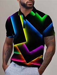 3D impressão Geometria Homens Abstracto 3D Imprimir Camiseta Polo pólo de golfe Ao ar livre Roupa Diária Streetwear Poliéster Manga Curta Aberto para a Lateral Camisas polo Amarelo Vermelho Verão S M