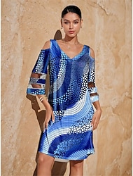 Γυναικεία Δίχτυ Καθημερινό φόρεμα Σλιπ Φόρεμα Συνδυασμός Χρωμάτων Δίχτυ Κουρελού Λαιμόκοψη V Μίνι φόρεμα Διακοπές Μακρυμάνικο Καλοκαίρι Άνοιξη