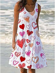 Women's Casual Dress Sundress Tank Dress Heart Print U Neck Mini Dress Vacation Beach Sleeveless Summer