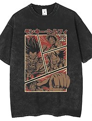 One Piece Monkey D. Luffy T-shirt Oversized Acid Washed Tee Print Graphic For Couple's Men's Women's Adults' Hot Stamping Casual Daily