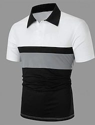 Men's Polo Shirt Golf Shirt Casual Holiday Classic Short Sleeve Fashion Basic Color Block Button Summer Regular Fit Red Emerald Green Dark Blue Black-white Polo Shirt