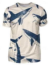 Herren Graphic Tier Hai T Shirt Kurzarm T-Shirt 3D-Druck Rundhalsausschnitt Hemd Urlaub Designer Brautkleider schlicht Sports Outdoor Festtage Ausgehen Gelb Rosa Blau Frühling Sommer Bekleidung S M L