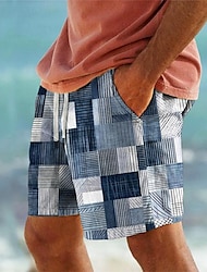 kockás színes blokk férfi üdülő 3D-s nyomtatott deszka rövidnadrág fürdőnadrág elasztikus derék húzózsinór hálós béléssel aloha hawaii stílusú nyaralás strand s 3xl