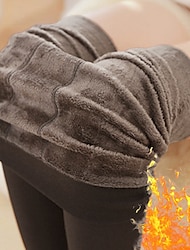 Mulheres Calças de lã calças justas Tosão Cintura Média Comprimento total Preto Outono & inverno