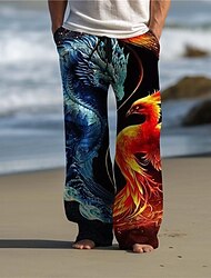 lohikäärme phoenix abstraktit miesten 3D-painetut rennot housut housut joustava vyötärö kiristysnauha löysät suoralahkeiset kesäiset rantahousut s - 3xl