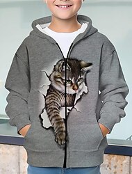 Băieți 3D Pisica Hanorac cu Glugă Geacă Îmbrăcăminte Exterior Manșon Lung Toamnă Iarnă Activ Șic Stradă Misto Poliester Copii 3-12 ani Fermoar Stradă Zilnic Fit regulat