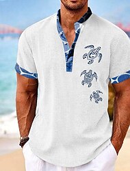 teknős férfi üdülőhely hawaii 3d nyomtatott ing Henley ing nyári ing nyaralás vakáció tavasz & nyári állványgallér rövid ujjú világoskék fekete fehér s m l