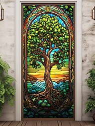 Vidrieras árbol de la vida cubiertas de puertas decoración mural puerta tapiz puerta cortina decoración telón de fondo puerta pancarta extraíble para puerta de entrada interior al aire libre