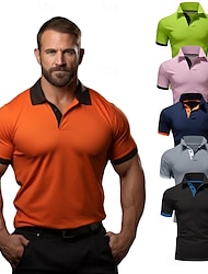 Men's Polo Shirt Golf Shirt Outdoor Casual Polo Collar Short Sleeve Classic Color Block Button Front Button-Down Summer Regular Fit Golden yellow Black / Red Black White Yellow Pink Polo Shirt