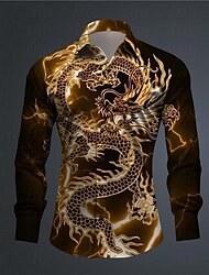 Dragon Men's Subcultural Abstract 3D Prinetd Shirt Daily Wear Going out Spring Turndown Long Sleeve Black, Yellow, Pink S, M, L 4-Way Stretch Fabric Shirt
