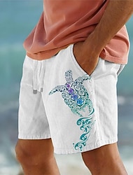 3d print zwierząt męskie 10% lniane spodenki letnie spodenki hawajskie spodenki plażowe sznurek elastyczny pas oddychające miękkie krótkie na co dzień codzienny wakacyjny streetwear