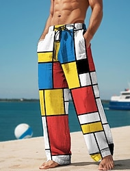 pantaloni casual da uomo a quadri color block resort stampati in 3D pantaloni elastici in vita con coulisse vestibilità ampia pantaloni da spiaggia estivi a gamba dritta dalla s alla 3xl