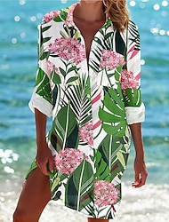 Camisa Havaiana Mulheres Camisa Social Blusa Floral Casual Feriado Praia Botão Imprimir Roxo Manga Longa Férias Havaiana Estilo Praia Colarinho de Camisa Primavera & Outono