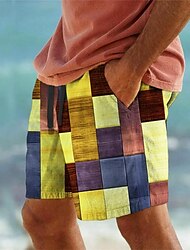 Plaid Color Block Men's Resort 3D Printed Board Shorts Swim Trunks Elastic Waist Drawstring with Mesh Lining Aloha Hawaiian Style Holiday Beach S TO 3XL