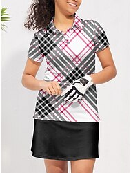 Women's Golf Polo Shirt Pink Short Sleeve Sun Protection Top Plaid Ladies Golf Attire Clothes Outfits Wear Apparel