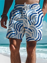 waves לגברים ריזורט 3D מודפס לוח מכנסי ים בגד ים שרוך מותן אלסטי עם בטנת רשת אלוהה בסגנון הוואי חג חוף s עד 3xl