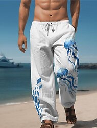 Água-viva vida marinha resort masculino 3d impresso calças casuais calças cintura elástica cordão solto ajuste perna reta verão praia calças s a 3xl