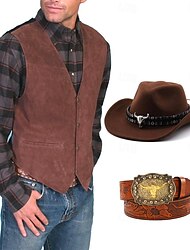 Retro Vintage 18th Century 19th Century Waist Belt Waistcoat Suede Vest Cowboy Hat West Cowboy Men's Casual Daily Vest