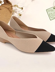 Women's Flats Plus Size Flyknit Shoes Outdoor Work Daily Striped Wedge Heel Pointed Toe Classic Casual Comfort Walking Knit Loafer Black / Beige Black