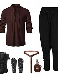 Medievale Rinascimento 17° secolo Lunghezza media Blusa / Camicia Costume Cosplay A stivale Pirata Cavaliere Vichingo Cavaliere Celtico Coulisse Tinta unita Costume Per uomo Vichingo Fantasia